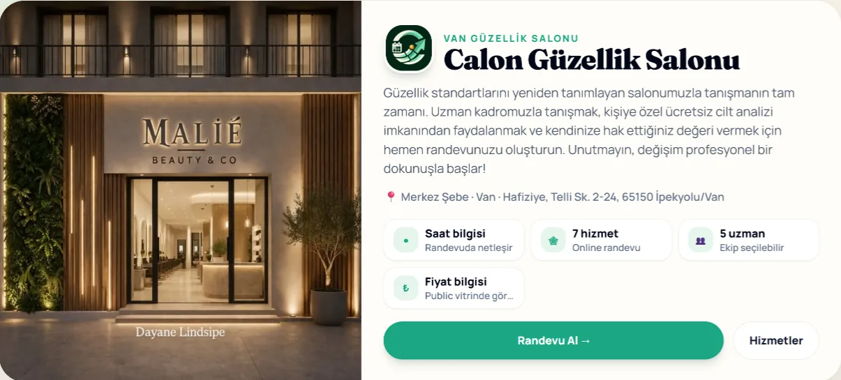 Calon salon vitrini — gerçek ürün görünümü